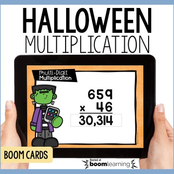 Preview of Halloween Math Multiplying 3 Digit Numbers by 2 Digit Numbers Boom Cards