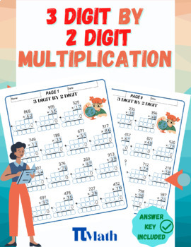 Preview of 3 Digits by 2 Digit Multiplication | Digital & Printable | With Guided Gridlines