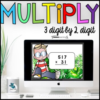 Preview of Multiplying 3 digit by 2 digit BOOM CARDS Distance learning