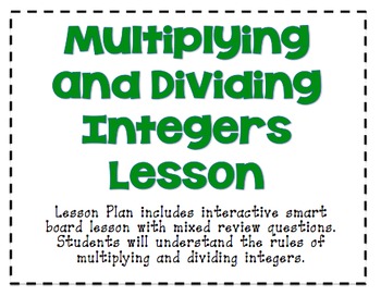 Preview of Multiplying And Dividing Integers SmartBoard Lesson