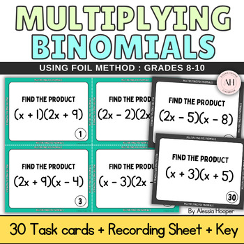 Preview of Multiplying Binomials Algebra Math Task Cards (FOIL method)