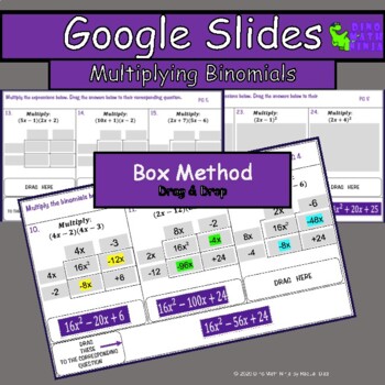 Preview of Multiplying Binomials (Box Method) Google Slides Drag & Drop Activity