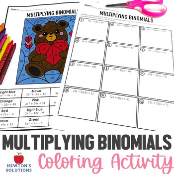 Preview of Multiplying Binomials Color by Number Valentine's Day Activity