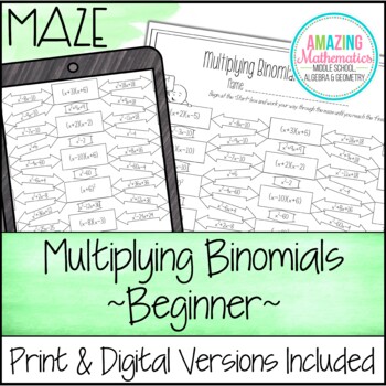 Preview of Multiplying Binomials (FOIL) Worksheet - Beginner Maze Activity