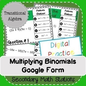 Preview of Multiplying Binomials Google Form (Digital)