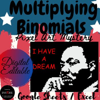 Preview of Multiplying Binomials Martin Luther King Jr. Pixel Art Mystery Picture EDITABLE