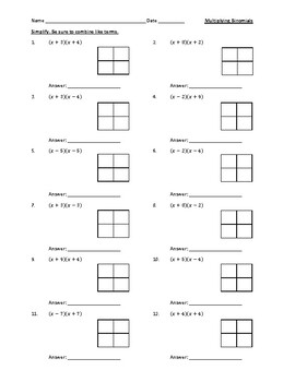 35 Multiplying Two Binomials Worksheet Answers - combining like terms