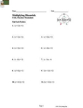 Preview of Multiplying Binomials using the FOIL Method