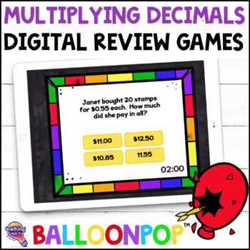 Preview of 5th Grade Multiplying Decimals Digital Math Review Games BalloonPop™