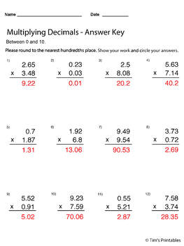 Multiplying Decimals Between 0 and 10 Worksheet Maker - Infinite Math