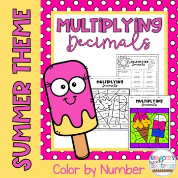 Preview of Multiplying Decimals Color by Number Summer Theme | End of the Year Theme