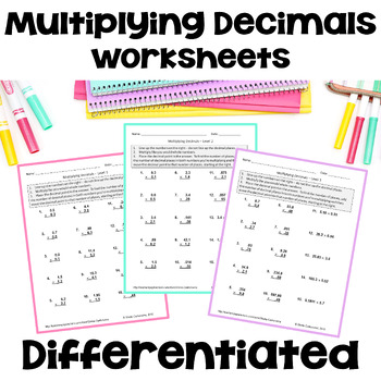 Preview of Multiplying Decimals Worksheets - Differentiated