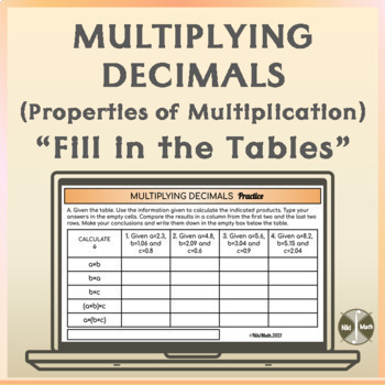 Preview of Multiplying Decimals "Fill in the Tables" Practice(Properties of Multiplication)