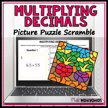 Preview of Multiplying Decimals Garden Themed Picture Scramble