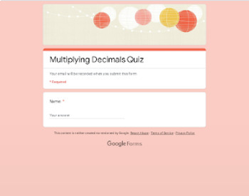 Preview of Multiplying Decimals Google Forms