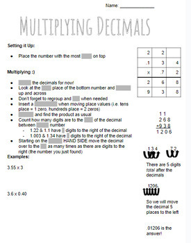 Preview of Multiplying Decimals Guided Notes & Practice Work