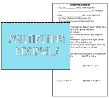 Preview of Multiplying Decimals Interactive Notebook
