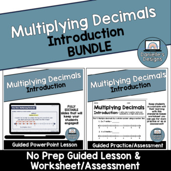 Preview of Multiplying Decimals Intro Guided Lesson and Worksheet/Assessment BUNDLE