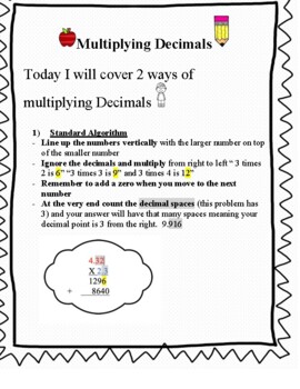 Preview of Multiplying Decimals Lesson Distance Learning 100+ Problems  and Answers