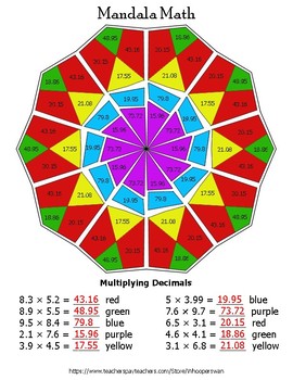 Preview of Multiplying Decimals Mandala Math Color by Number