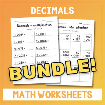 Preview of Multiplying Decimals - Multiplication Worksheets BUNDLE - Test Prep - Assessment