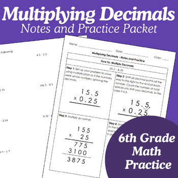 Preview of Multiplying Decimals Notes & Practice Problems Packet - 6th Grade Math Resource