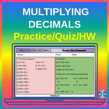 Preview of Multiplying Decimals - Practice with Word Problems/Quiz/HW