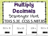 Multiplying Decimals Scavenger Hunt TEKS 5.3E CCSS 5.NBT.B.5