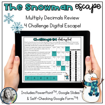 Preview of Multiplying Decimals Review Digital Escape Activity - Winter Theme