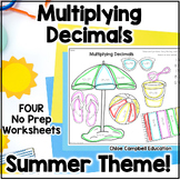 Multiplying Decimals - Summer Color by Number Math Worksheets