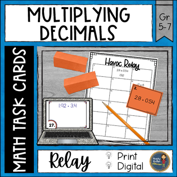 Preview of Multiplying Decimals Task Cards Havoc Math Relay