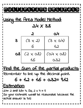 multiply decimals using area model teaching resources tpt