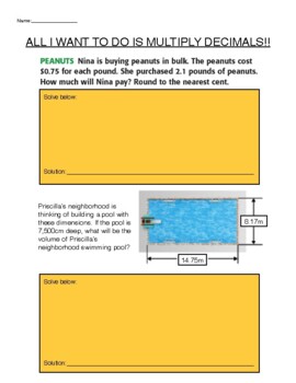 Preview of Multiplying Decimals Word Problems