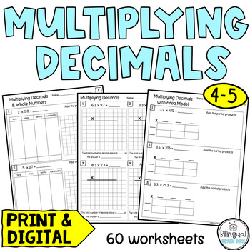 Preview of Multiplying Decimals Worksheets - Area Model - Place Value Disks - Standard