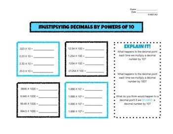 Preview of Multiplying Decimals by Powers of 10  5.NBT.A.2
