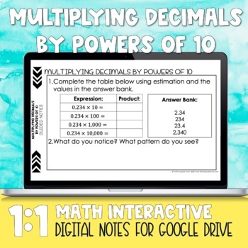 Preview of Multiplying Decimals by Powers of 10 Digital Notes