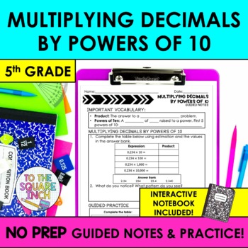 Preview of Multiplying Decimals by Powers of 10 Notes & Practice | + Interactive Notebook