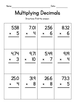 Preview of Multiplying Decimals by Whole Numbers FREEBIE