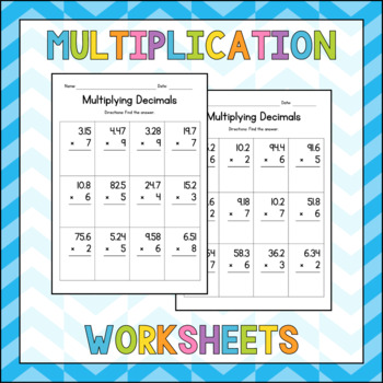 Preview of Multiplying Decimals by Whole Numbers in Columns - Multiplication Worksheets