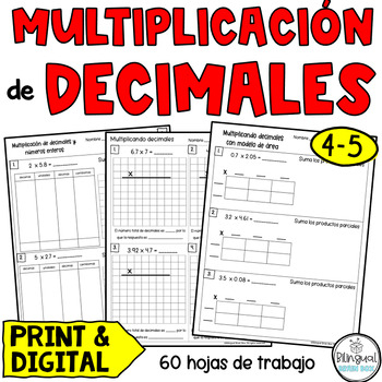 Preview of Multiplying Decimals in Spanish - Multiplicación de decimales Worksheets
