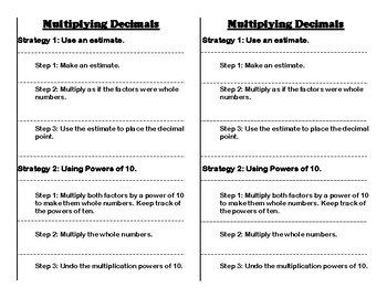 Preview of Multiplying Decimals notes sheet