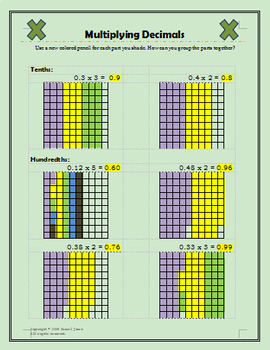 multiplying decimals on a grid answer key included color in worksheet