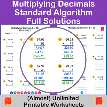 Preview of Multiplying Decimals | Standard Algorithm | 6th Grade Worksheets