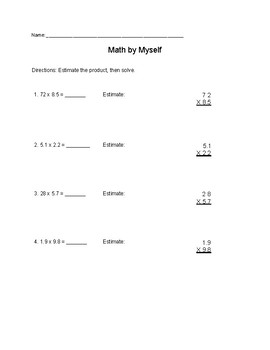 multiplying decimals with estimation worksheet 5 3 a 5 3 d 5 3 e