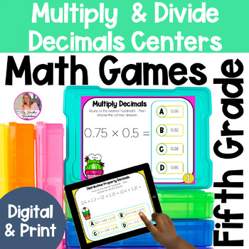 Preview of Multiplying & Dividing Decimals | 9 LOW PREP Math Centers | Digital and Print