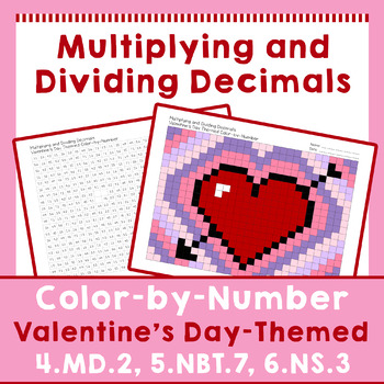 Preview of Multiplying Dividing Decimals Valentine's Day Themed Color by Number Activity