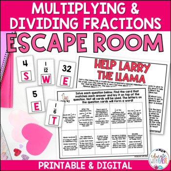 Preview of Multiplying & Dividing Fractions 5.NF.4, 5.NF.6, & 5.NF.7 VALENTINE ESCAPE ROOM