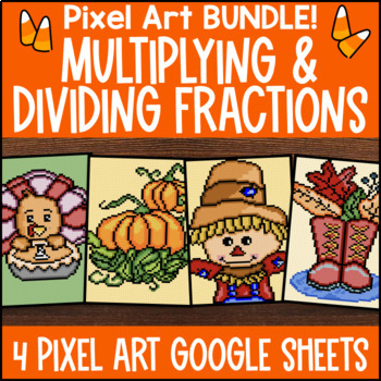 Preview of Multiplying & Dividing Fractions Pixel Art | Whole Numbers Fraction Google Sheet