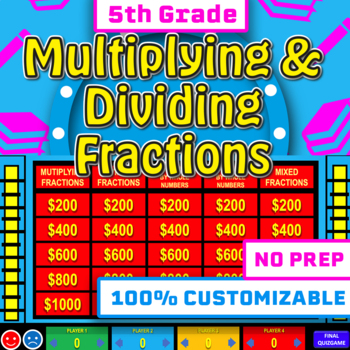 Preview of Multiplying & Dividing Fractions Review Game | Jeopardy Game Show 5th Grade