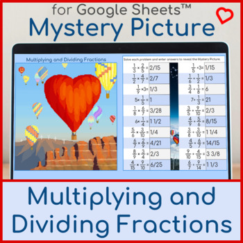 Preview of Multiplying & Dividing Fractions Valentine's Day Hot Air Balloon Mystery Picture